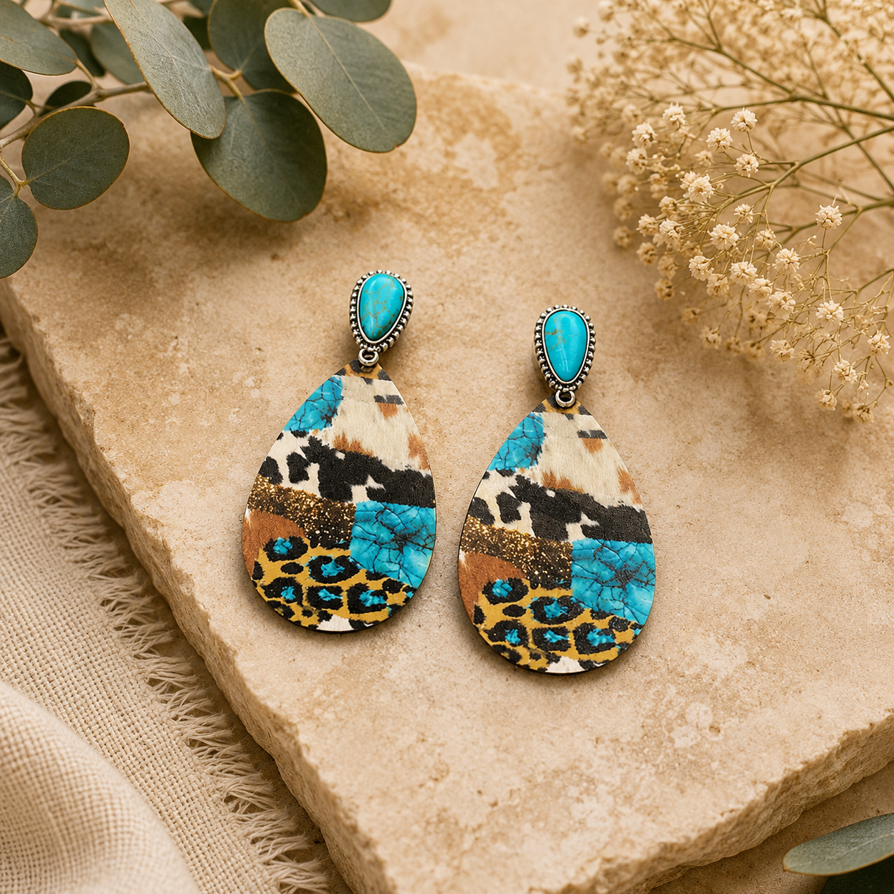 Wooden and Turquois Earrings - Style B