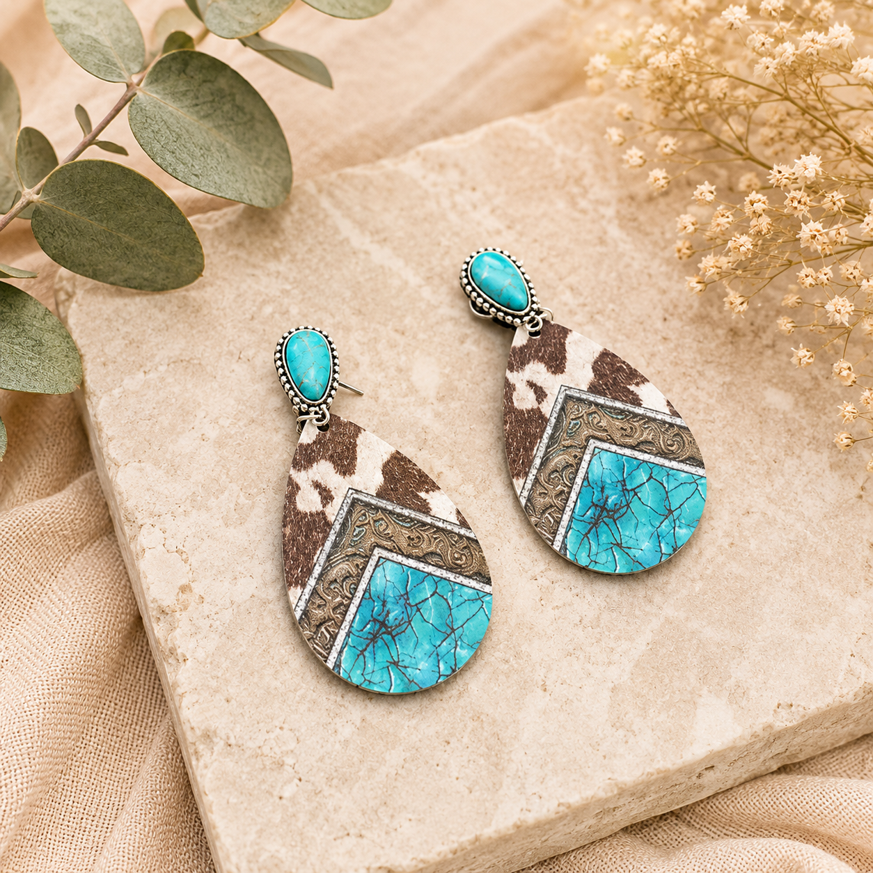 Wooden and Turquois Earrings - Style  C