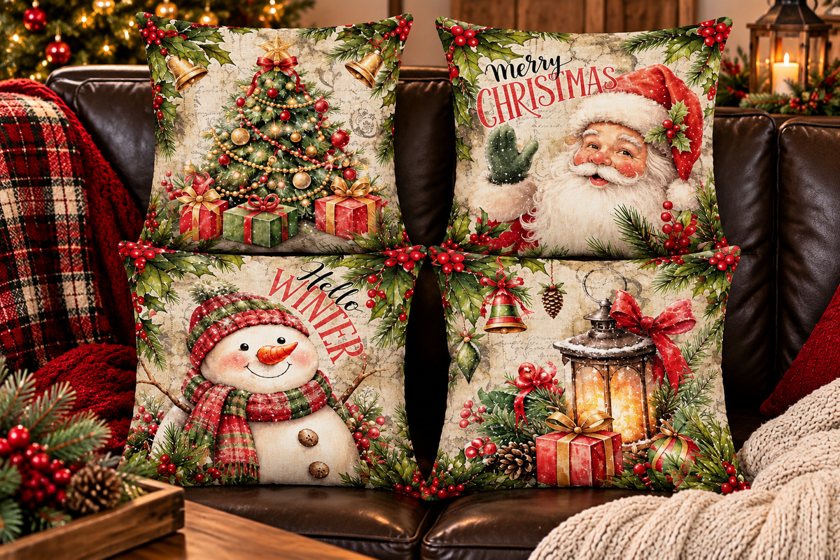 Vintage Christmas Pillowcase - Set of 4