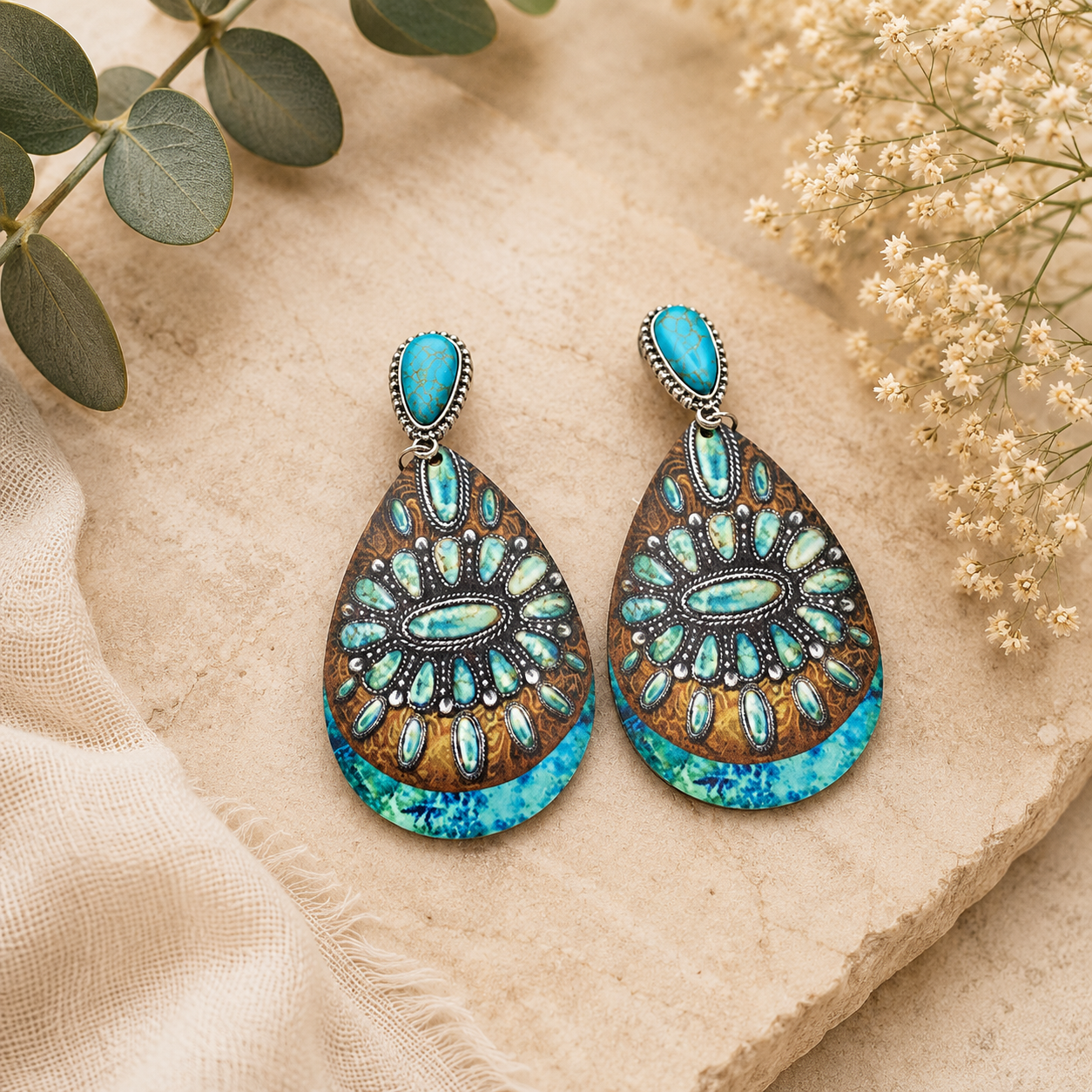 Wooden and Turquois Earrings - Style A
