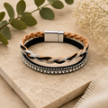 Braided Leather Bracelet - Black and Silver