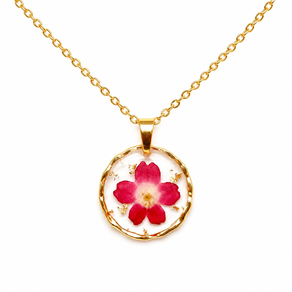 Red Pressed Flower Necklace