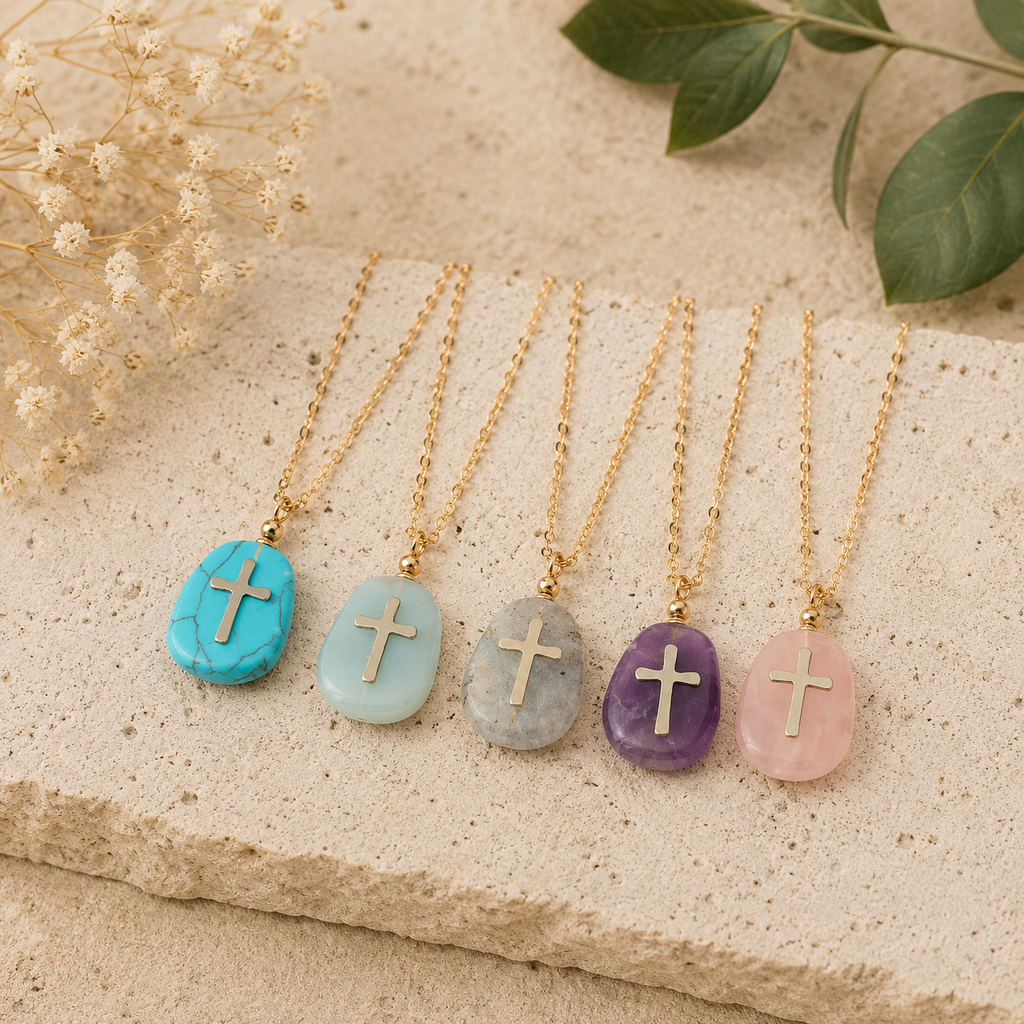 Gold and Stone Cross Necklace
