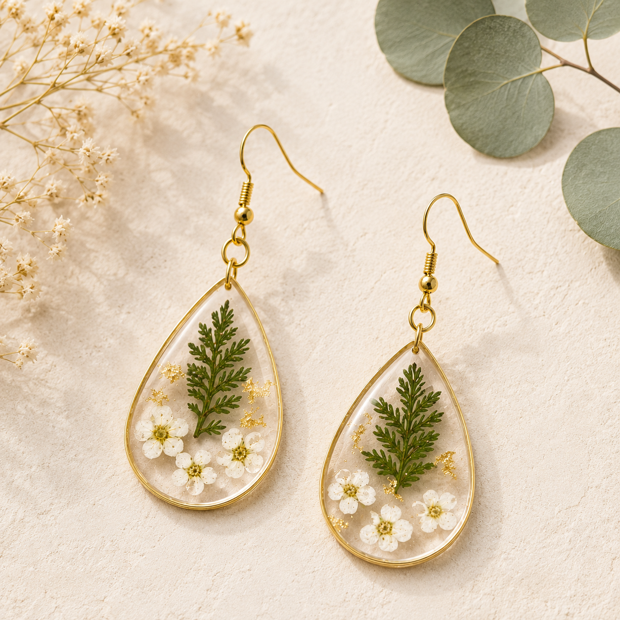 Fern Pressed Flower Oval Earrings