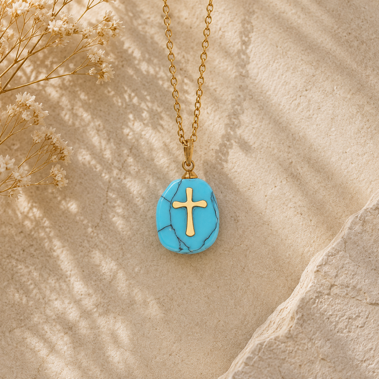 Gold and Stone Cross Necklace