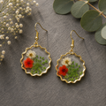 Red White and Green Pressed Flower Earrings
