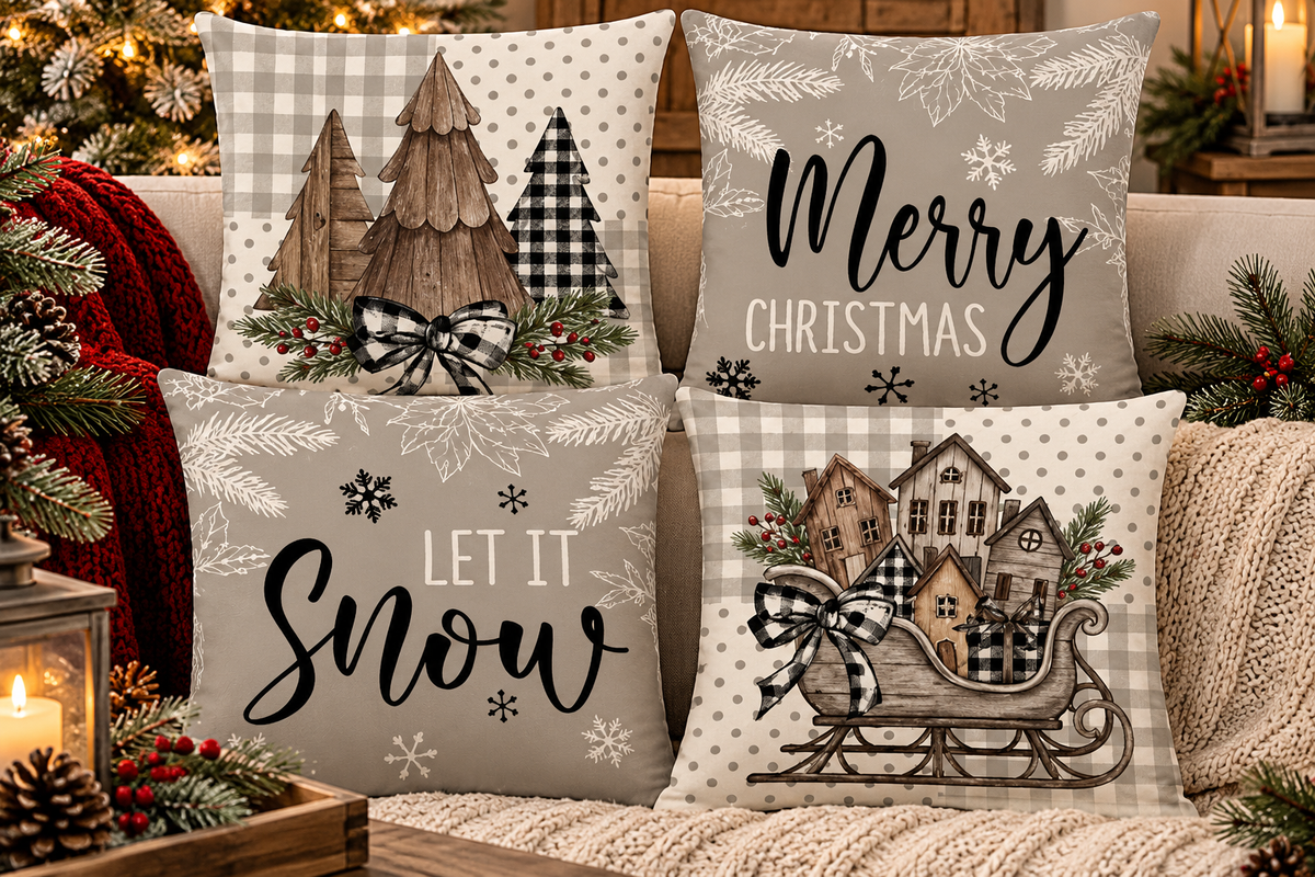 Silver Christmas Pillowcases - Set of 4