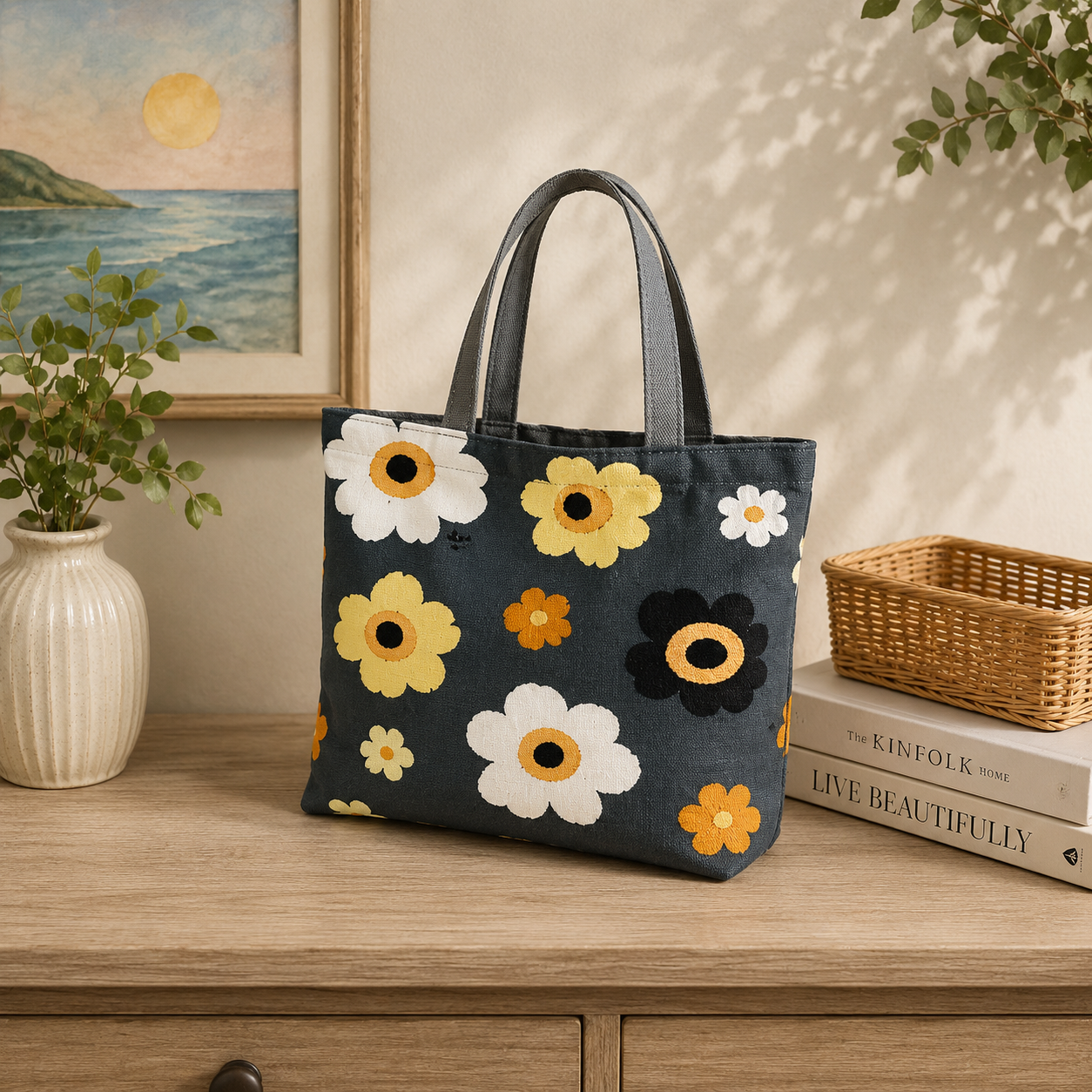 Canvas Floral White and Yellow