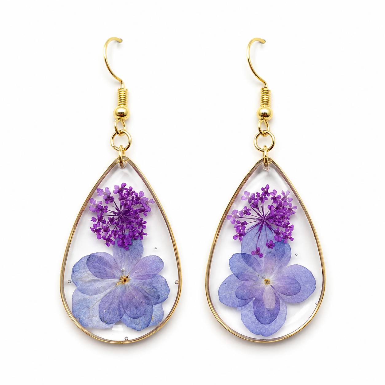 Hydrangea Pressed Flower Earrings