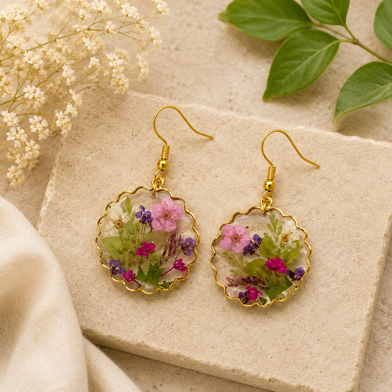 Pressed Flower Earrings - Multicolor