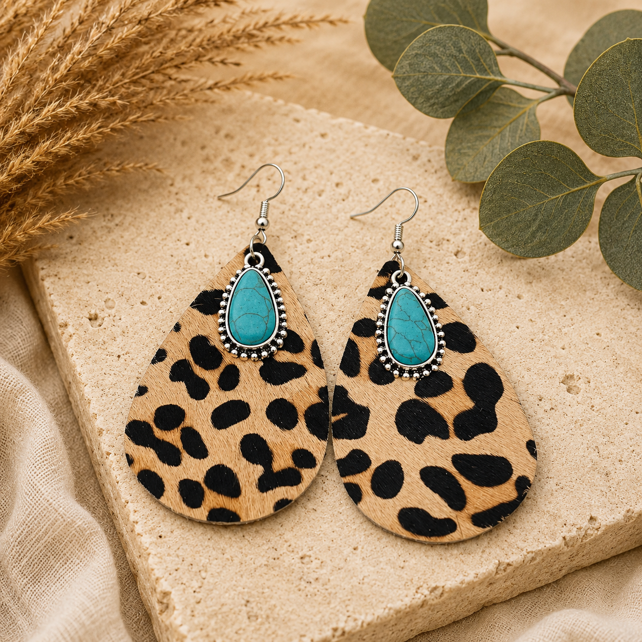 Leather and Turquois Earrings - Style B