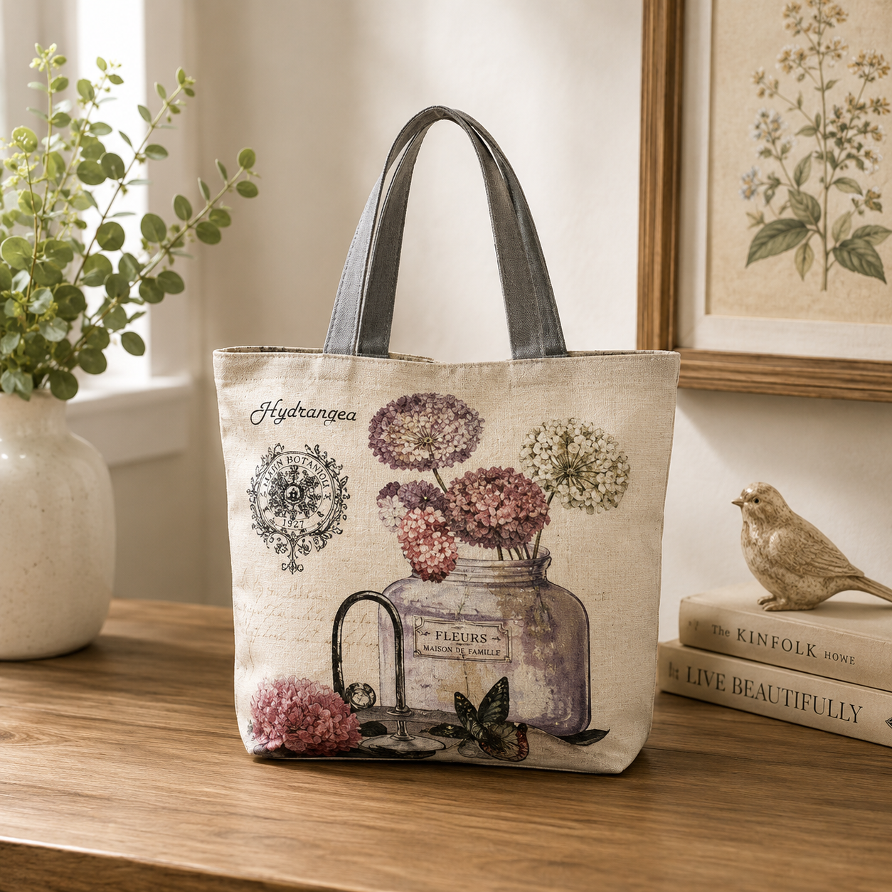 Hydrangea Canvas Vintage Tote