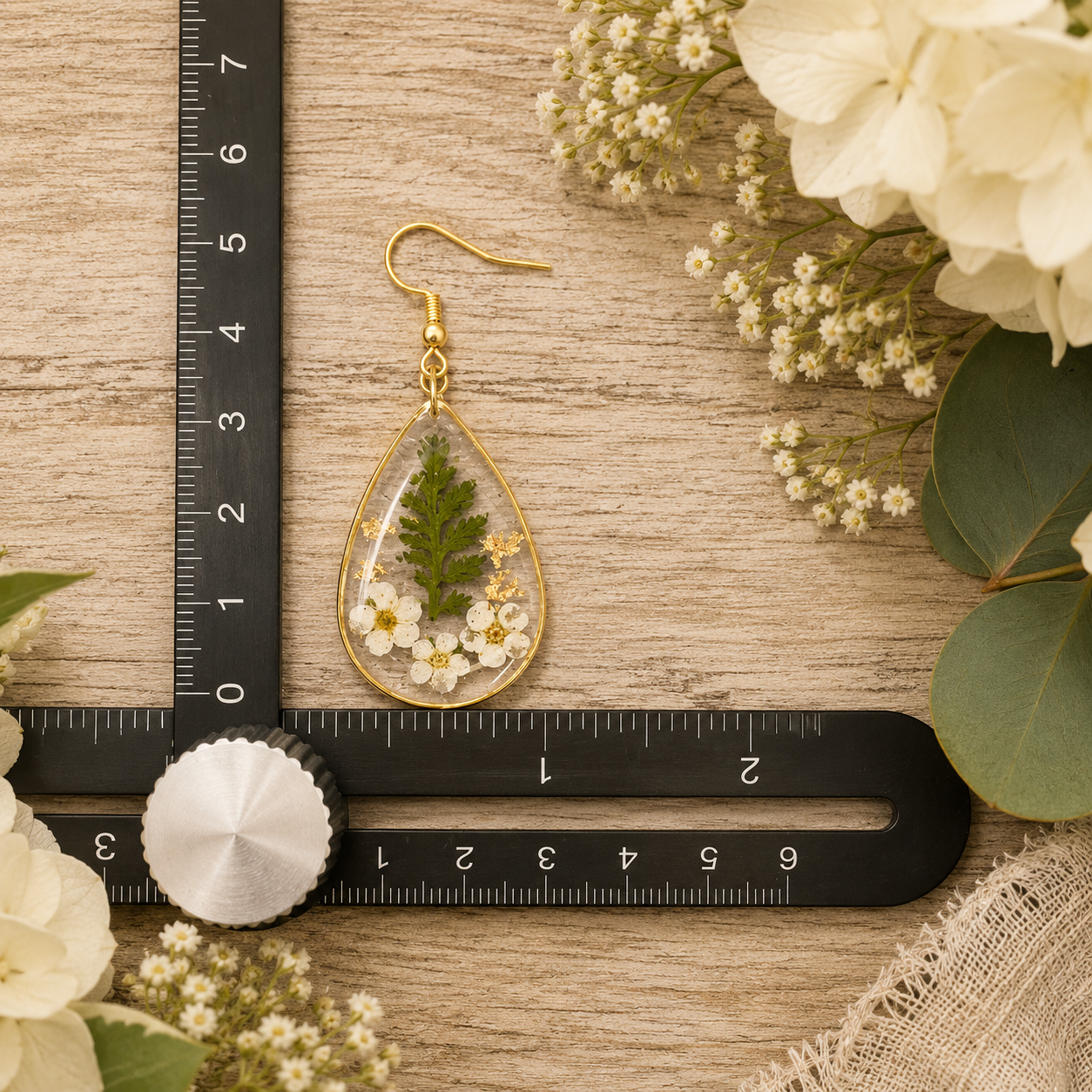 Fern Pressed Flower Oval Earrings