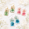 Rectangle Queen Ann's Lace Dried Flower Earrings