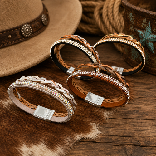 Braided Leather Bracelet - Silver