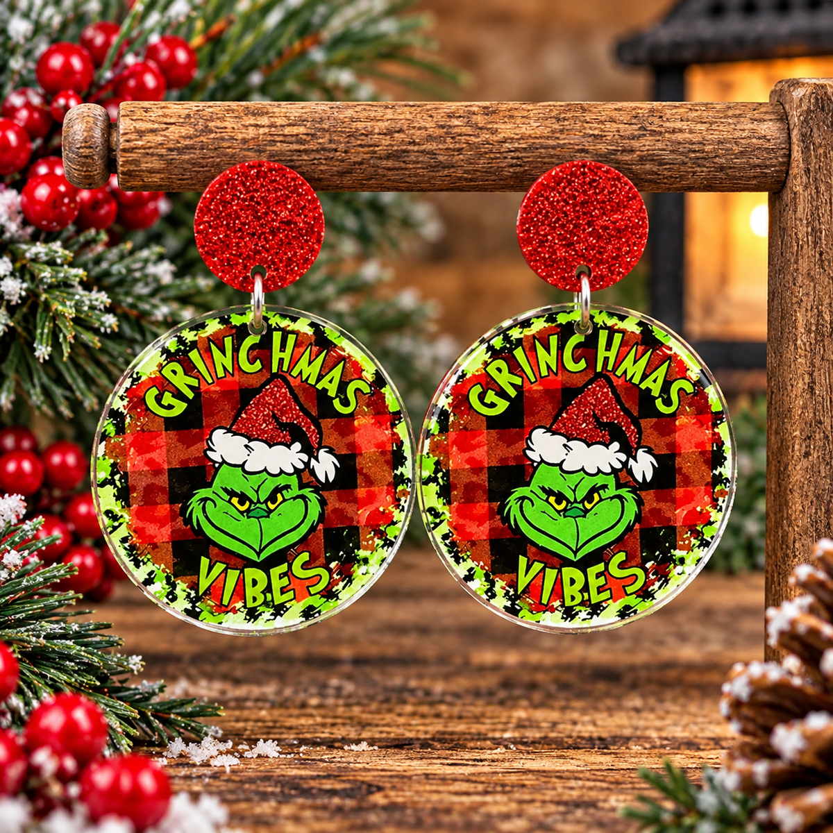 Grinch Wreath Earrings