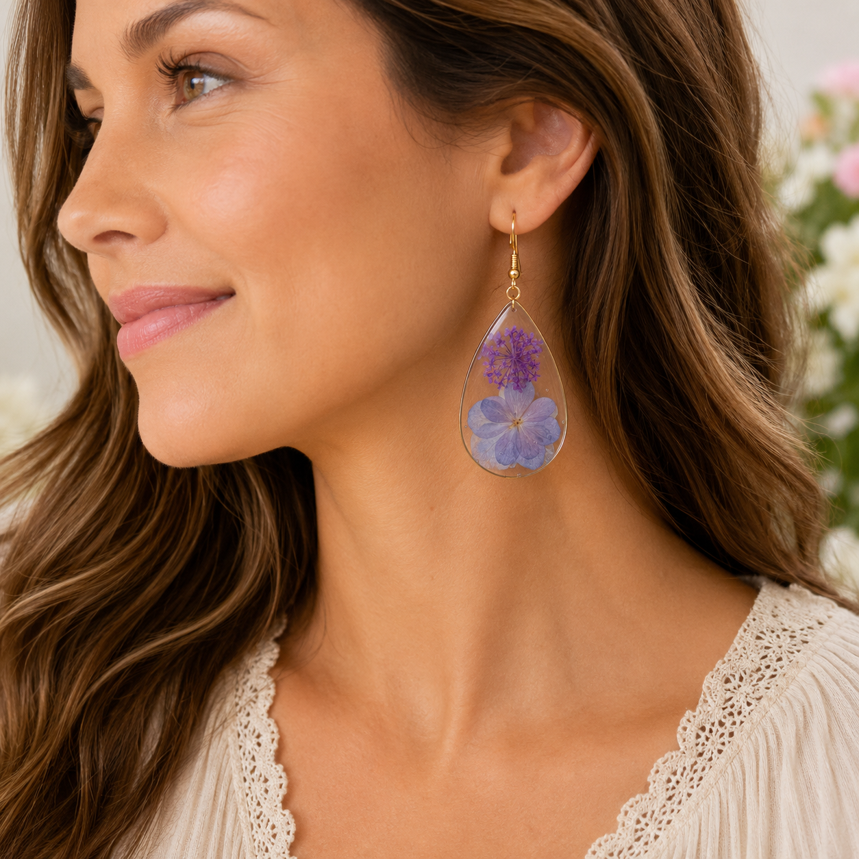 Hydrangea Pressed Flower Earrings