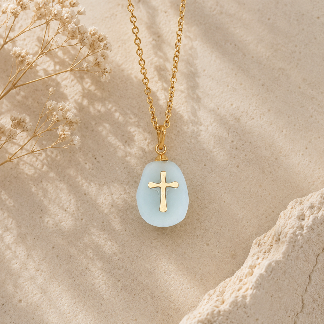 Gold and Stone Cross Necklace