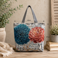 Canvas Floral Tote - Blue and Orange