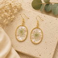 Oval Pressed Flower Earrings - Lace and Gold