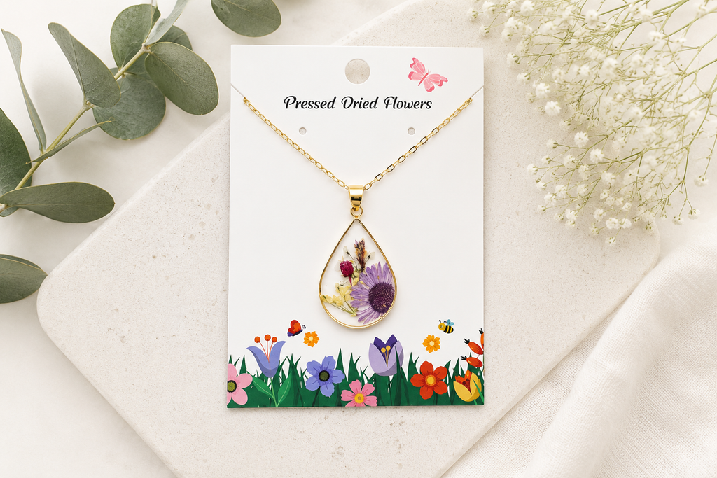 Purple pressed flower necklace