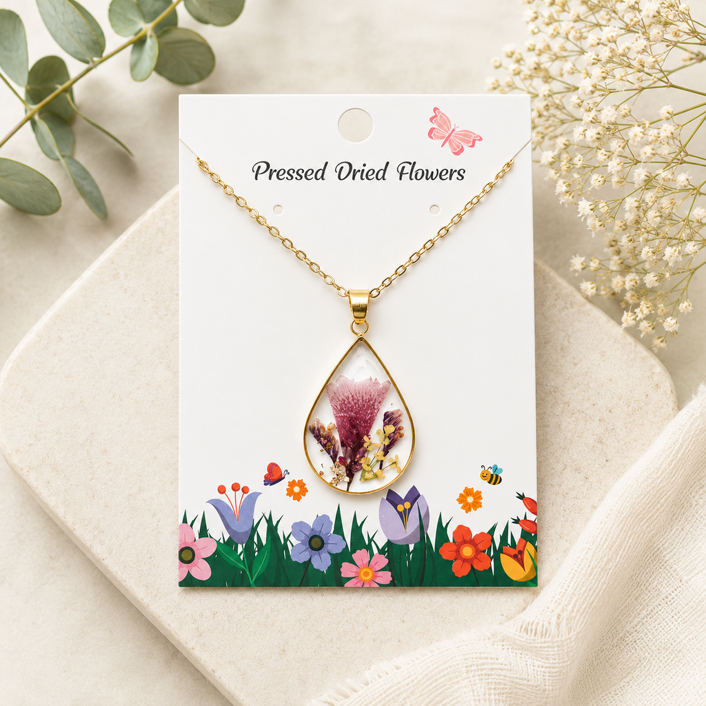 Purple pressed flower necklace
