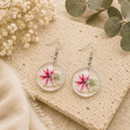 Round Verbena and Lace Pressed Flower Earrings - Borderless