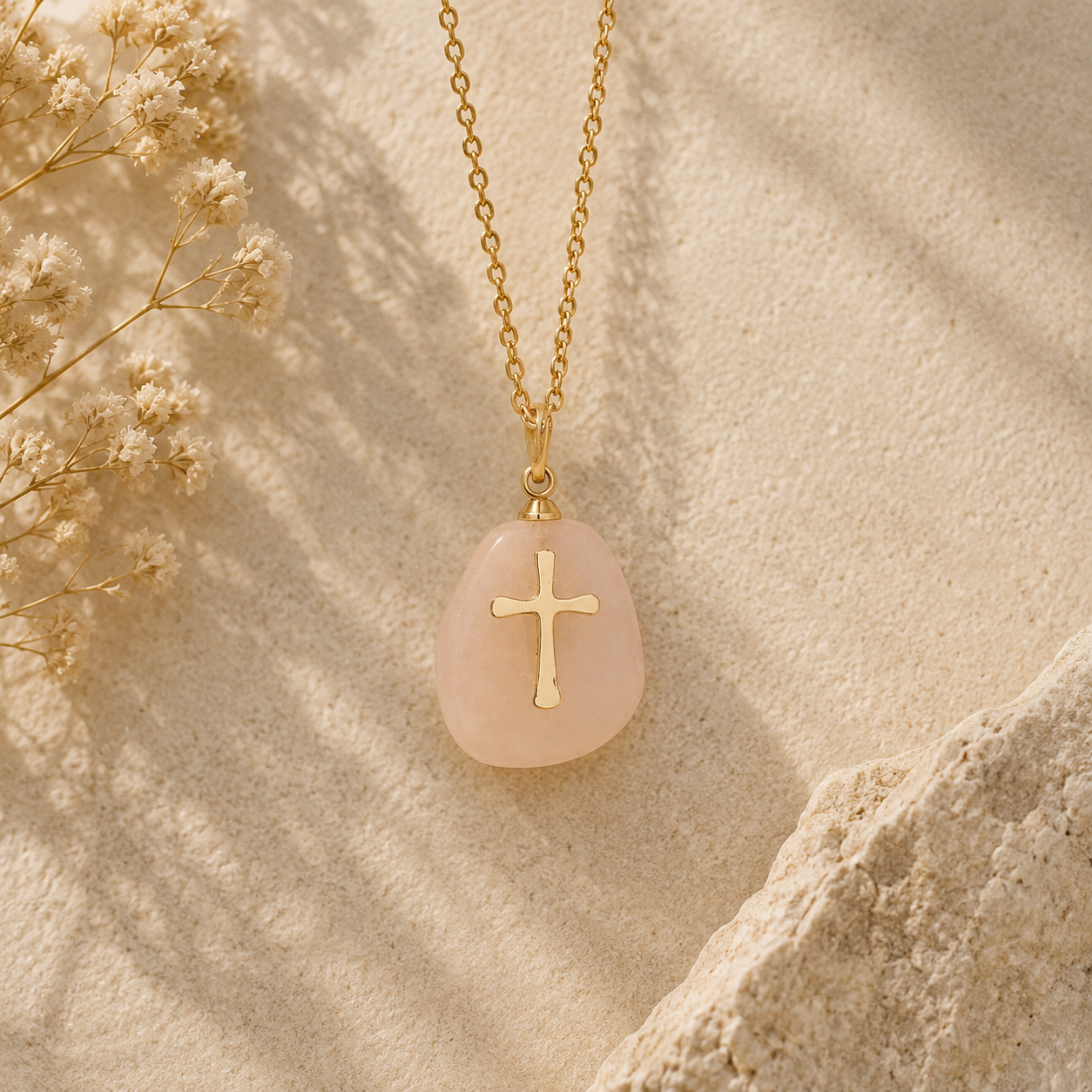 Gold and Stone Cross Necklace