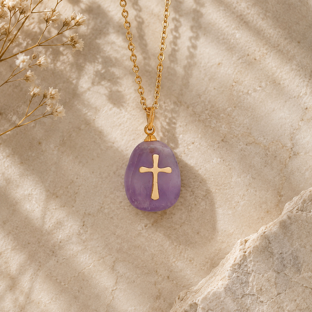 Gold and Stone Cross Necklace