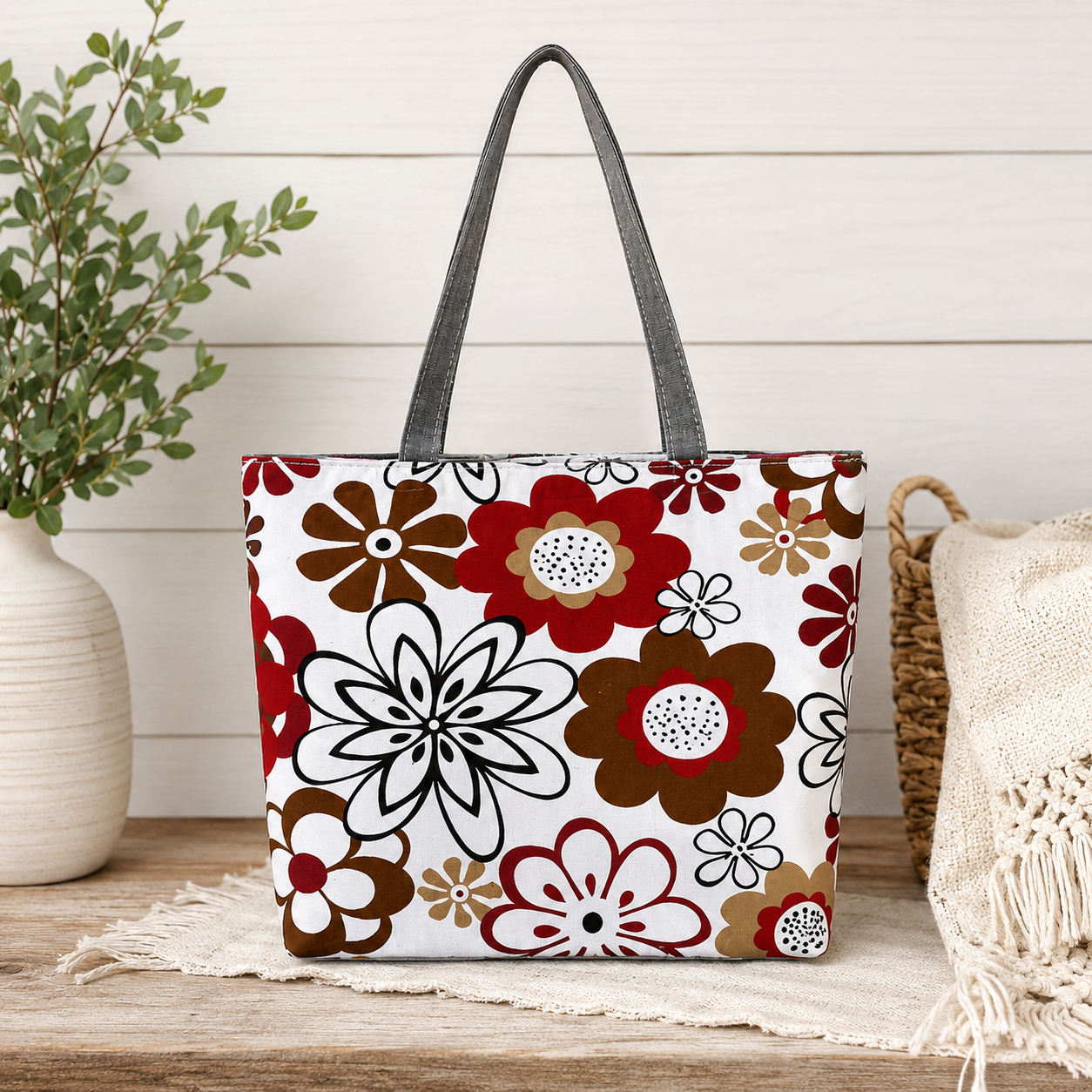 Shoulder Tote - Red and Brown