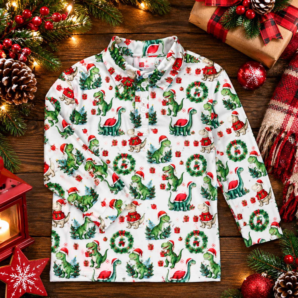 Santa Saurus L/S Polo
