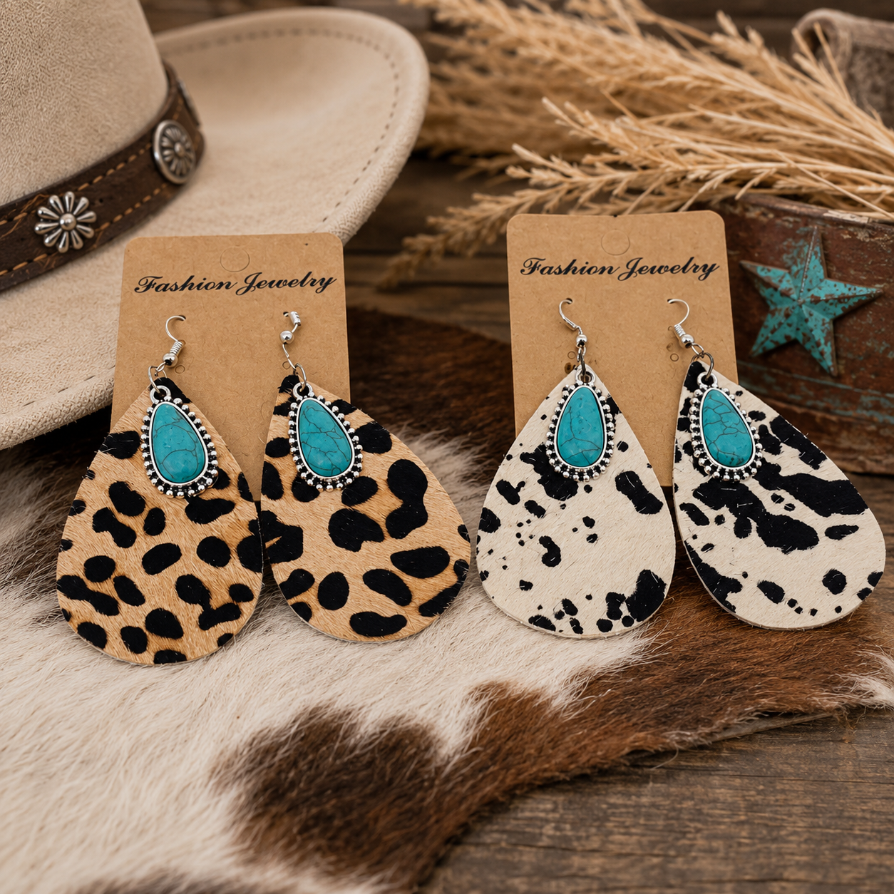Leather and Turquois Earrings - Style B