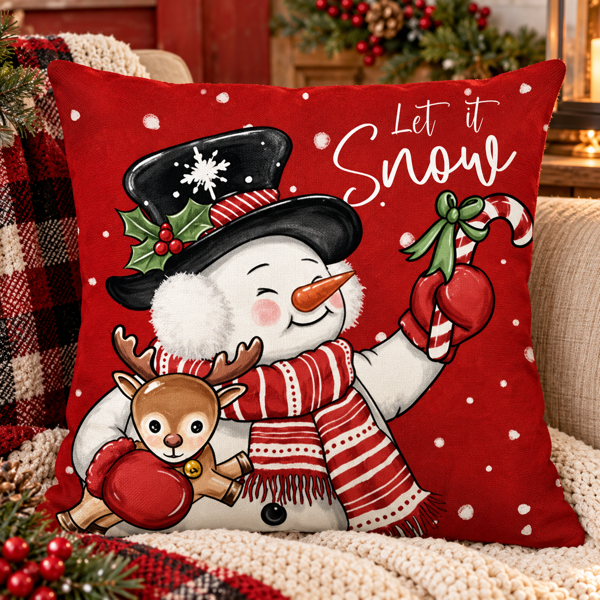 Red Snowman Pillowcase