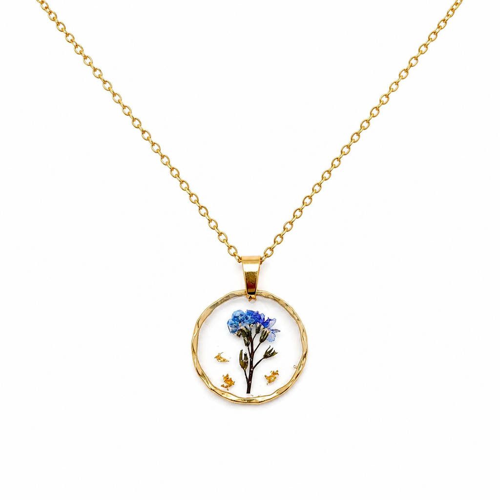 Blue Pressed Flower Necklace