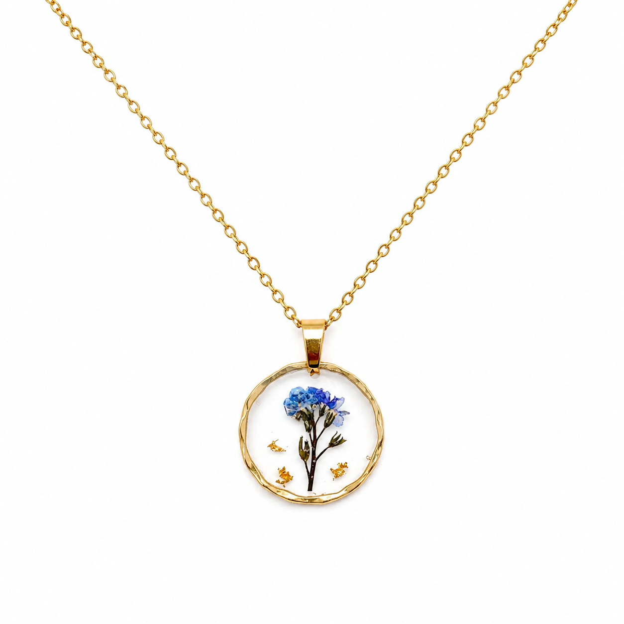Blue Pressed Flower Necklace