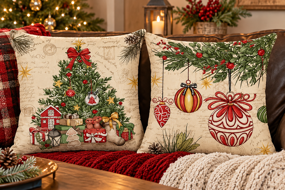 Vintage Christmas Pillowcase Set