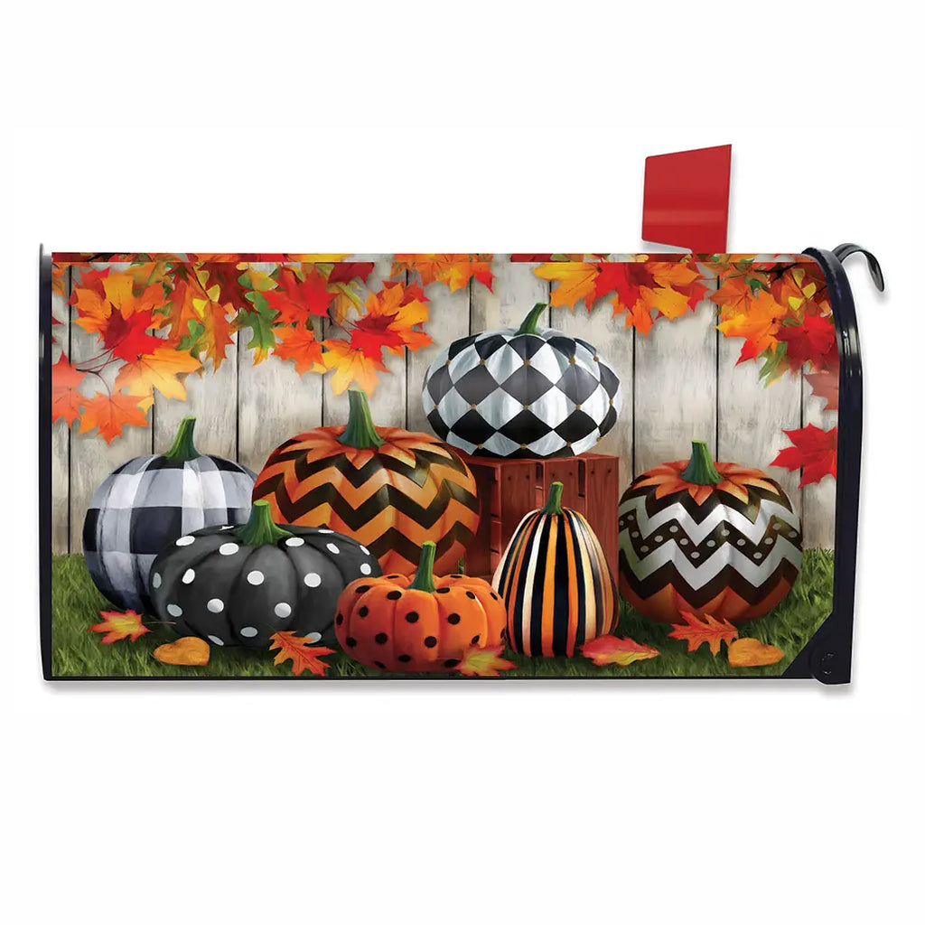 Black and White Pumpkin Mailbox Cover