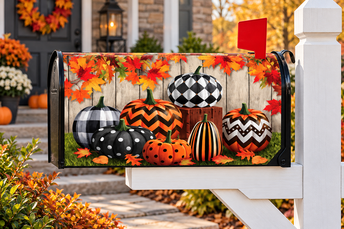 Black and White Pumpkin Mailbox Cover