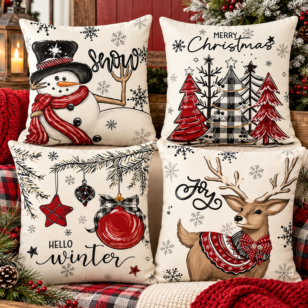 Christmas Pillowcases-Black White and Red