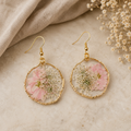 Large Pink Flower and Baby's Breath Earrings