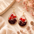 Black and Red Pressed Flower and Gravel Earrings