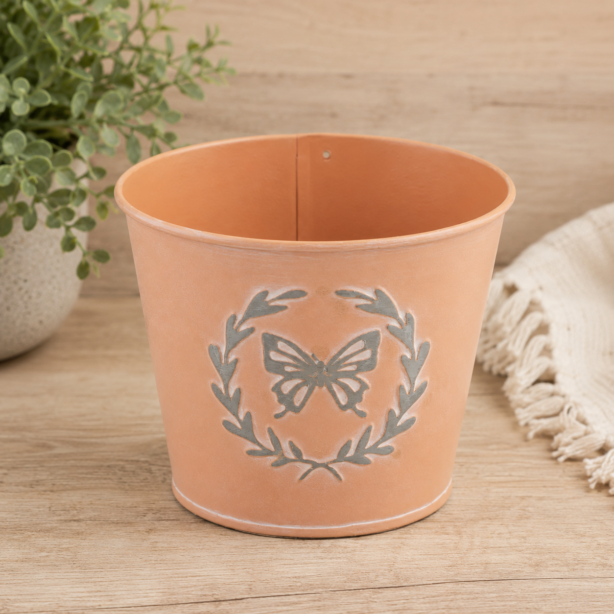 Orange Butterfly Bucket - Metal 4.5x5in